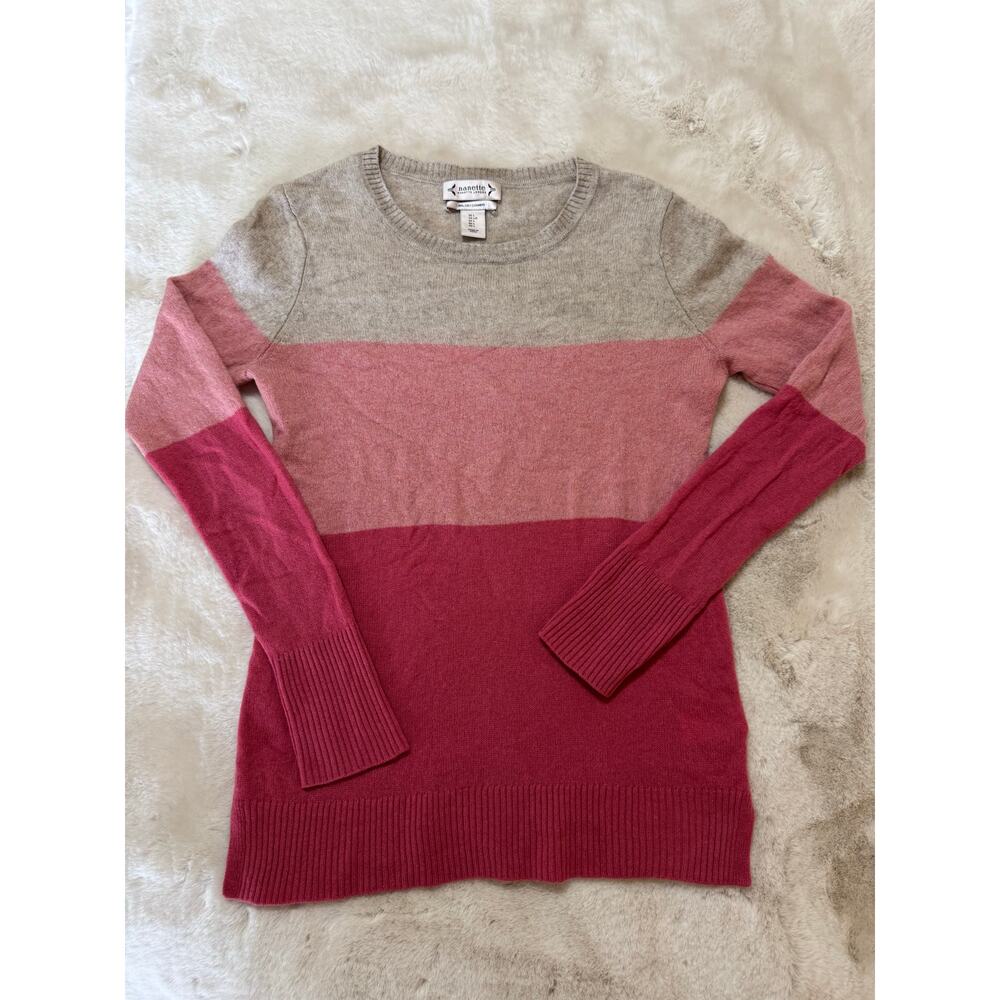 Nanette Lepore Colorblock Oatmeal Pink 100% Cashmere Sweater Size Large